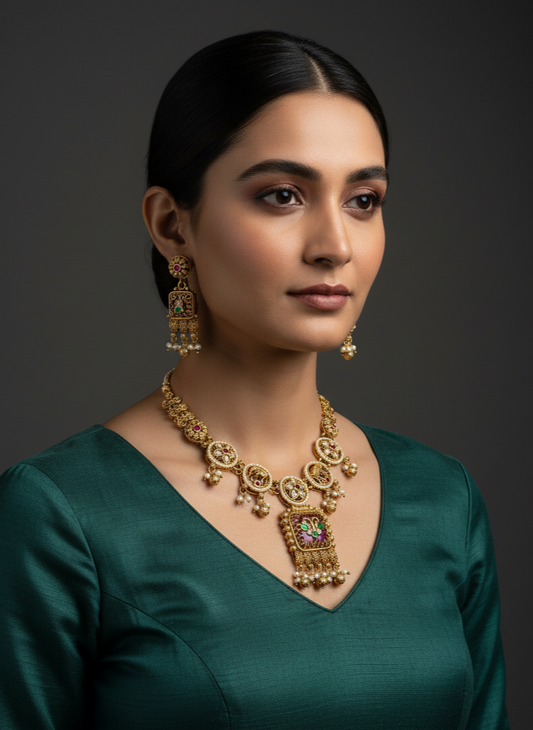 Traditional Indian Temple Jewelry Set