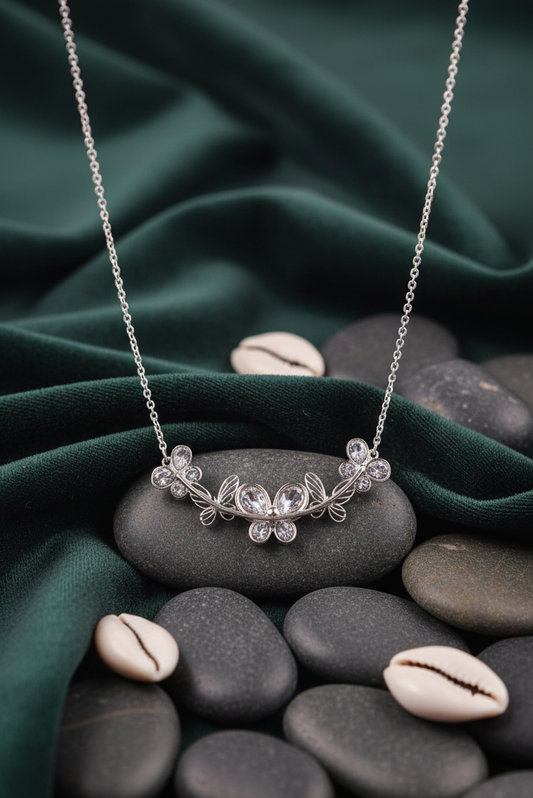 Whispering Petals" Crystal Vine Necklace