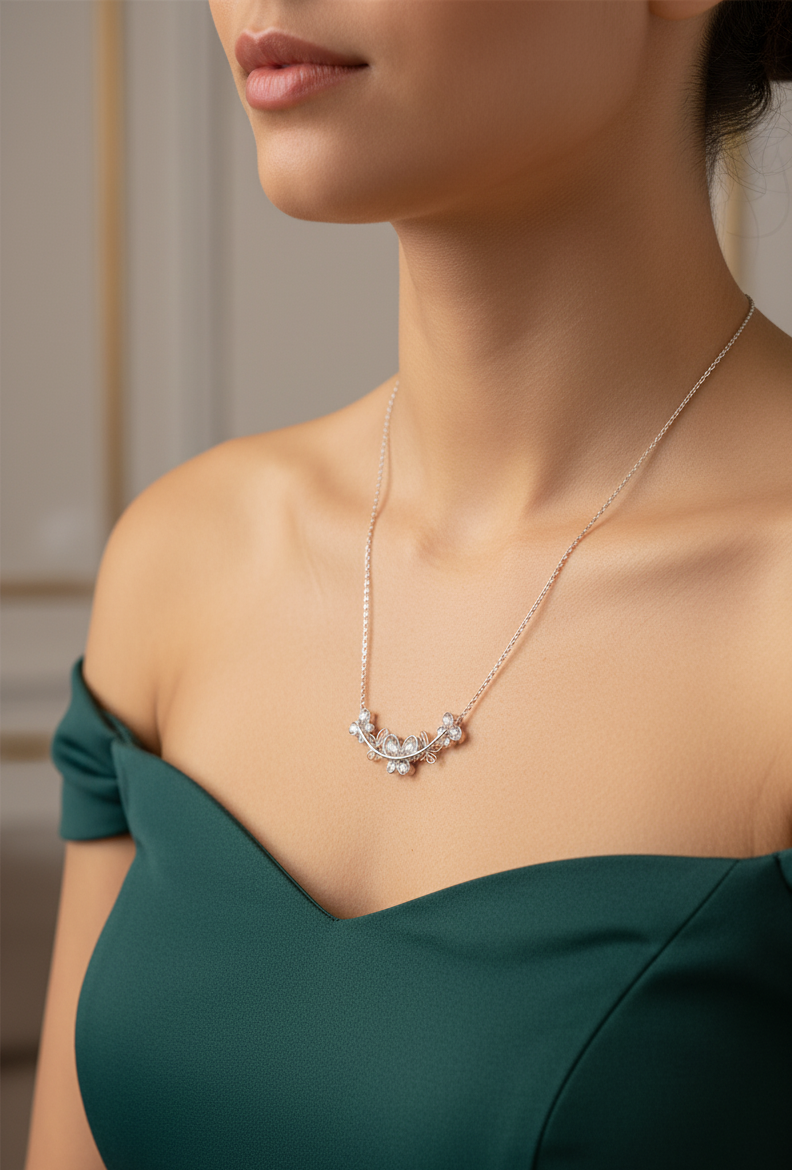 Whispering Petals" Crystal Vine Necklace