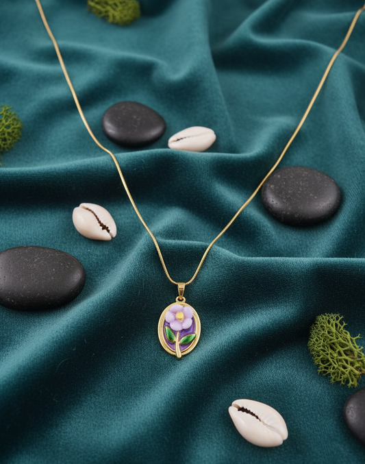 "Lavender Bloom" Golden Oval Pendant