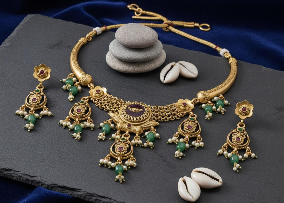 Antique Temple Emerald Ruby Choker Set