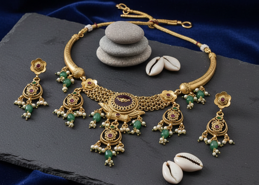 Antique Temple Emerald Ruby Choker Set