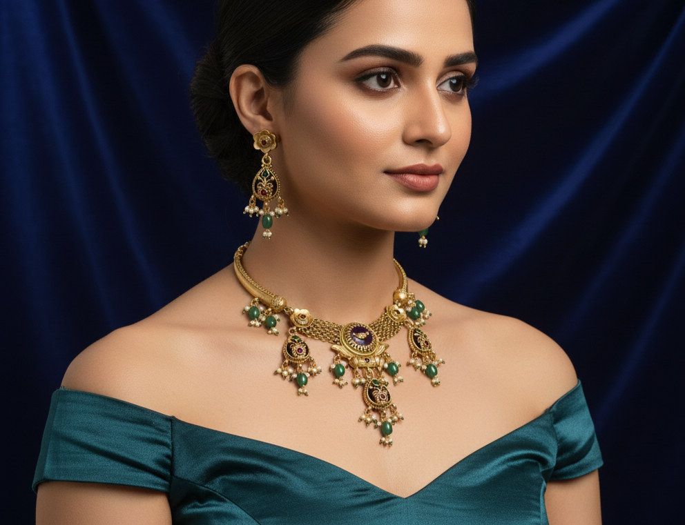 Antique Temple Emerald Ruby Choker Set