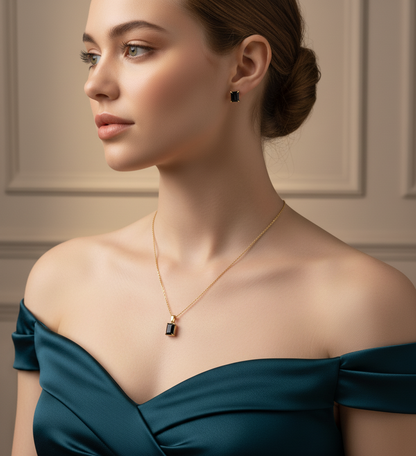 "Midnight Onyx" Emerald-Cut Gold Set