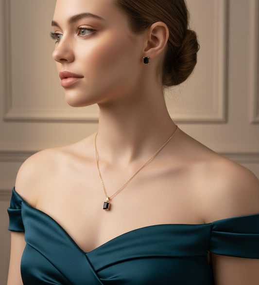 "Midnight Onyx" Emerald-Cut Gold Set