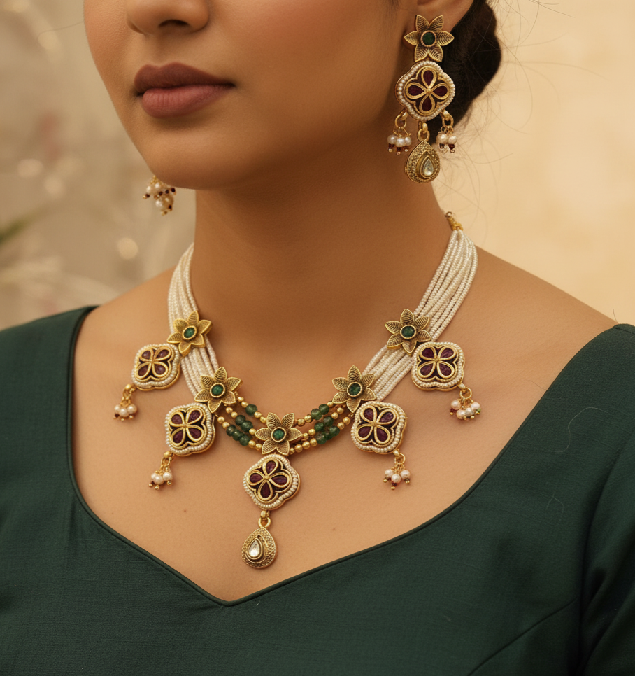 The Emerald Blossom Traditional Choker Set