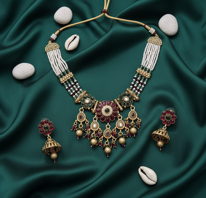 The Regal Ruby Emerald Choker Set