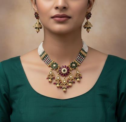 The Regal Ruby Emerald Choker Set
