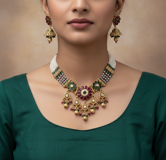 The Regal Ruby Emerald Choker Set