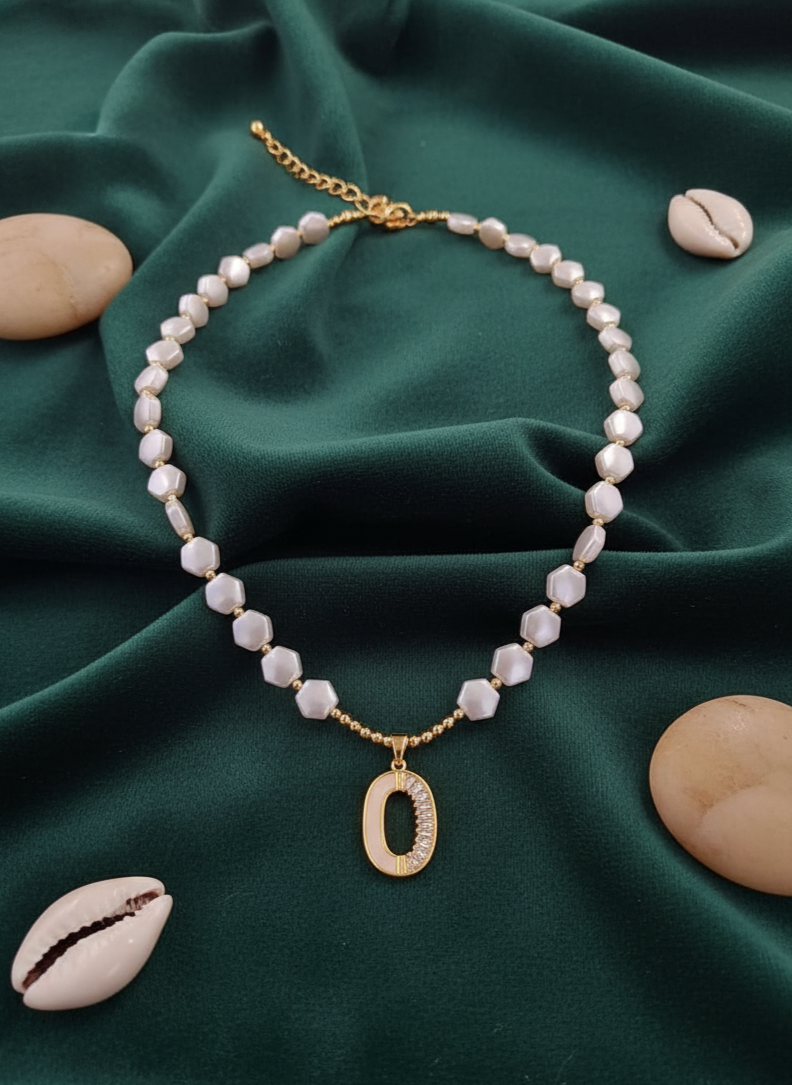 Luminous Pearl  Initial Pendant Necklace.