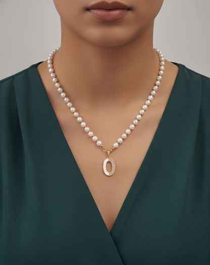 Luminous Pearl  Initial Pendant Necklace.