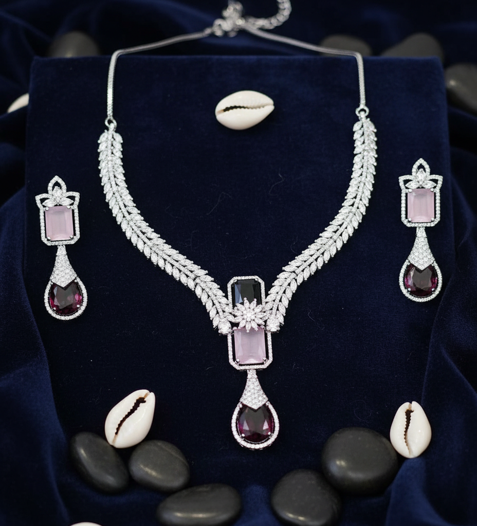 The "Blush Berry Radiance" Necklace and Earring Set