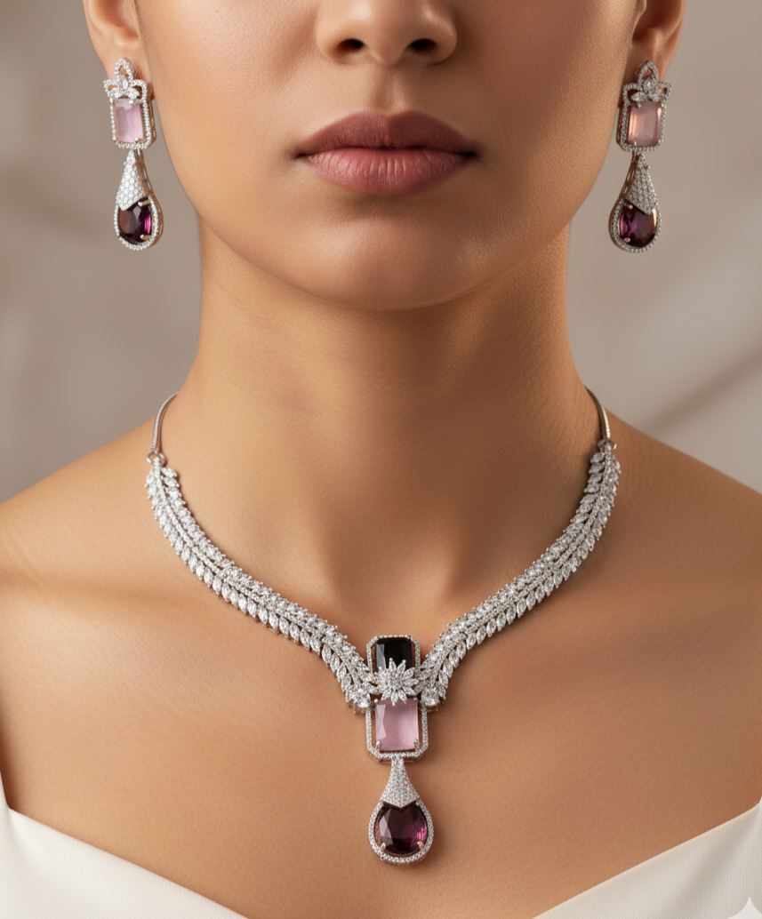The "Blush Berry Radiance" Necklace and Earring Set
