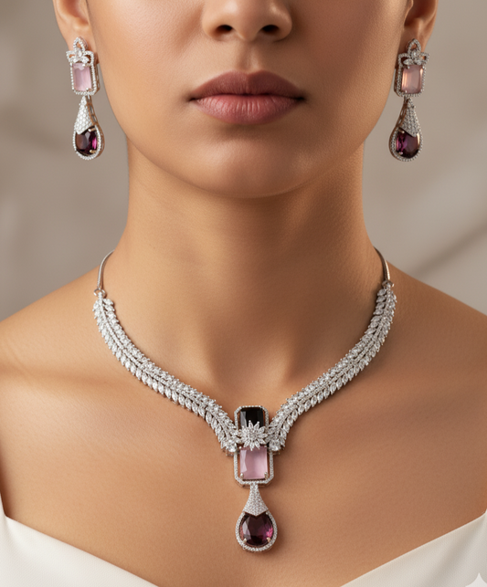 The "Blush Berry Radiance" Necklace and Earring Set