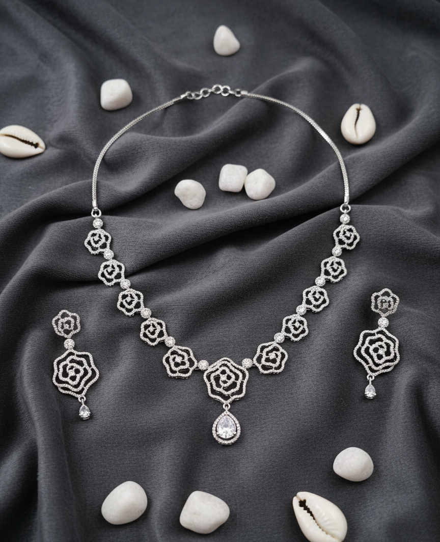 The "Rose Trellis" Diamondette Necklace and Earring Set