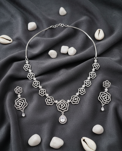 The "Rose Trellis" Diamondette Necklace and Earring Set