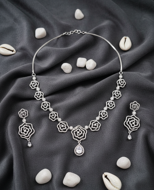 The "Rose Trellis" Diamondette Necklace and Earring Set