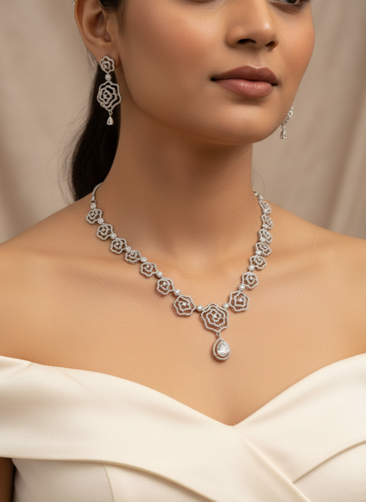 The "Rose Trellis" Diamondette Necklace and Earring Set