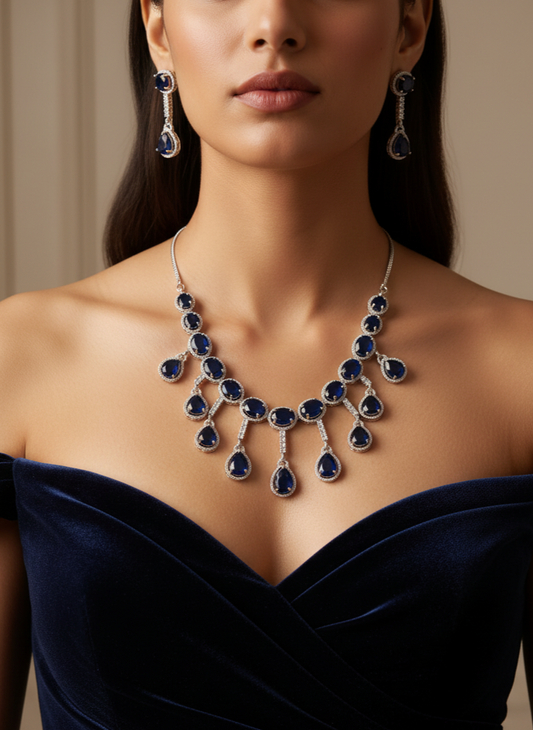 The "Midnight Cascade" Sapphire  Diamondette Set