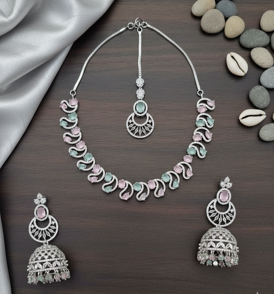 Pastel Petal CZ & Jhumka Set