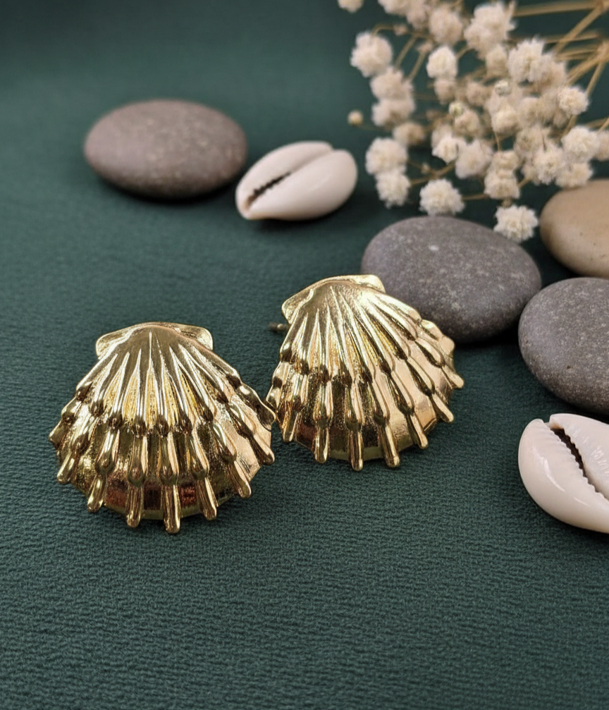 Golden Seashell Stud Earrings