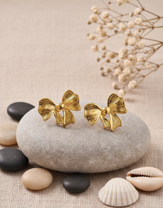 Gilded Ribbon Bow Stud Earrings