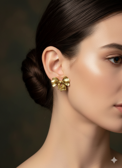 Gilded Ribbon Bow Stud Earrings