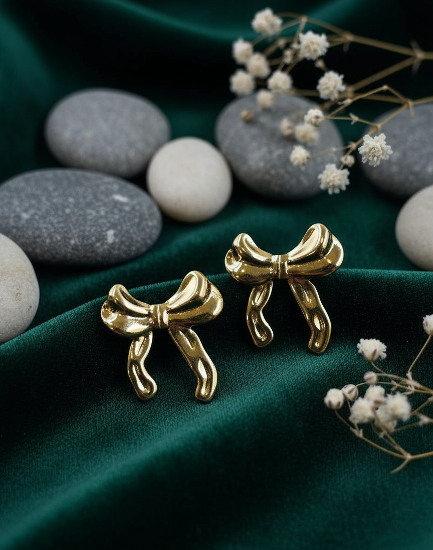 "Chic Bow" Gold Tone Stud Earrings