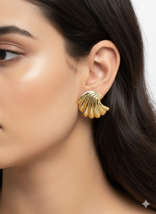 "Coastal Chic" Wavy Shell Gold Tone Earrings