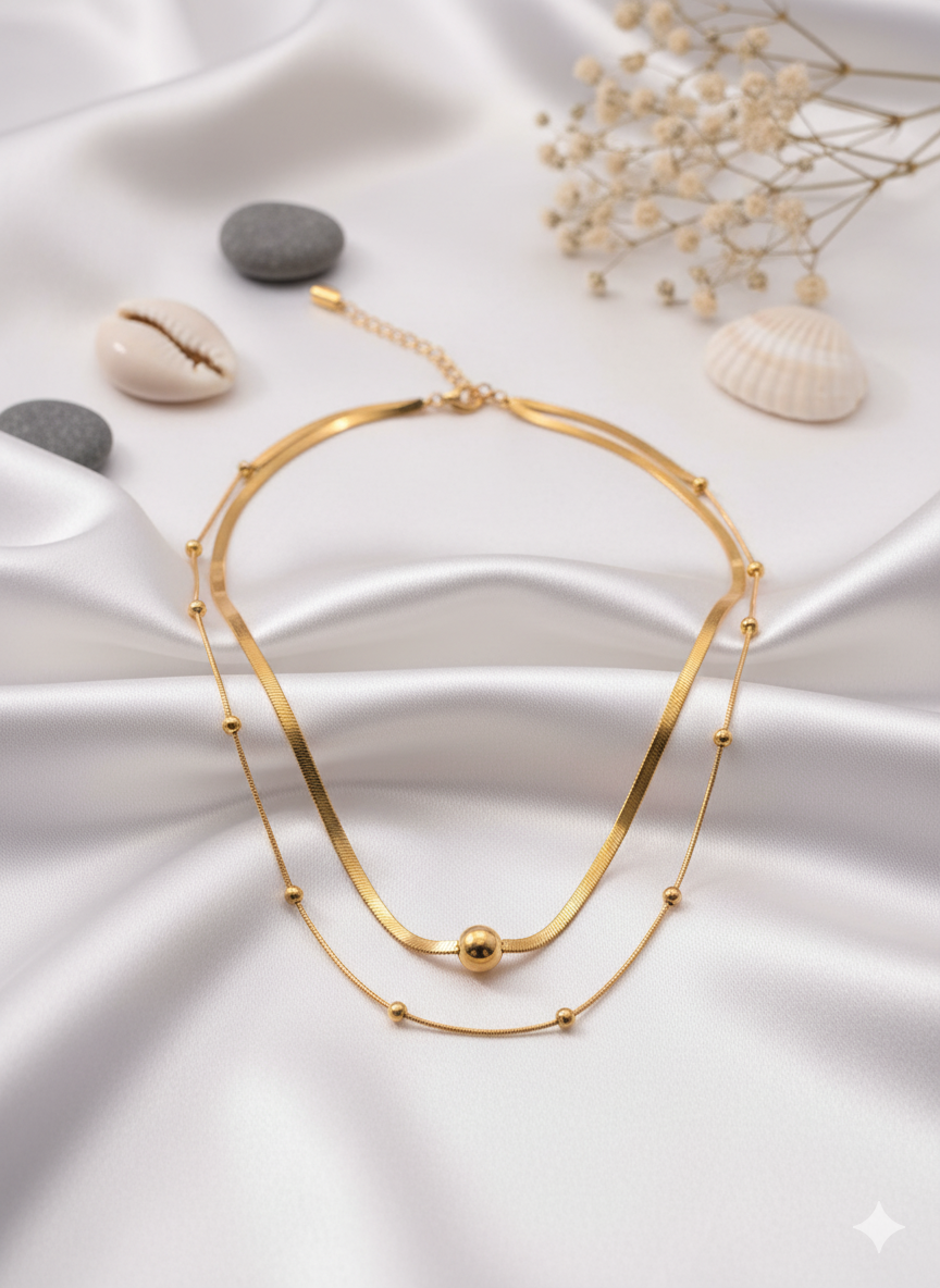 Serpentine Layers Gold Tone Necklace Set