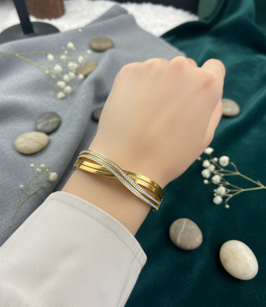 Golden Pave Twist Bangle