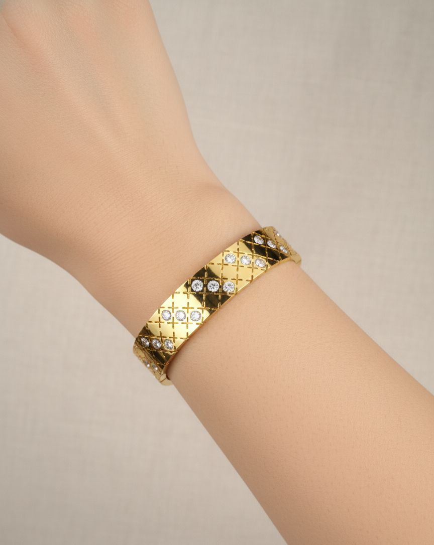 Golden Quilted Diamond Bangle