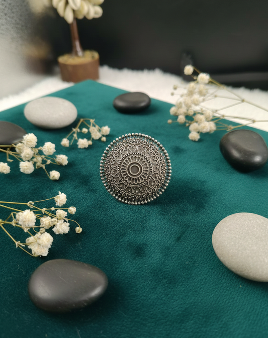 German Silver Mandala Statement Ring
