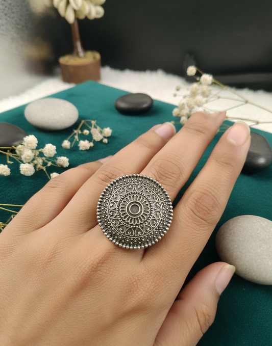 German Silver Mandala Statement Ring