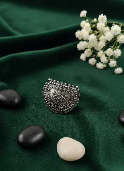 German Silver Half-Moon Dotwork Ring