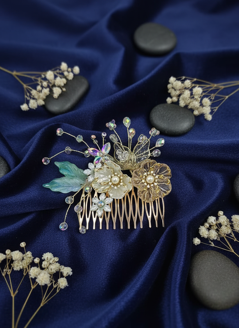 "Enchanted Crystal Bloom Hair Clip"