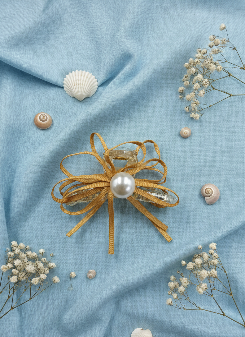 Ribbon & Pearl Blossom Hair Claw