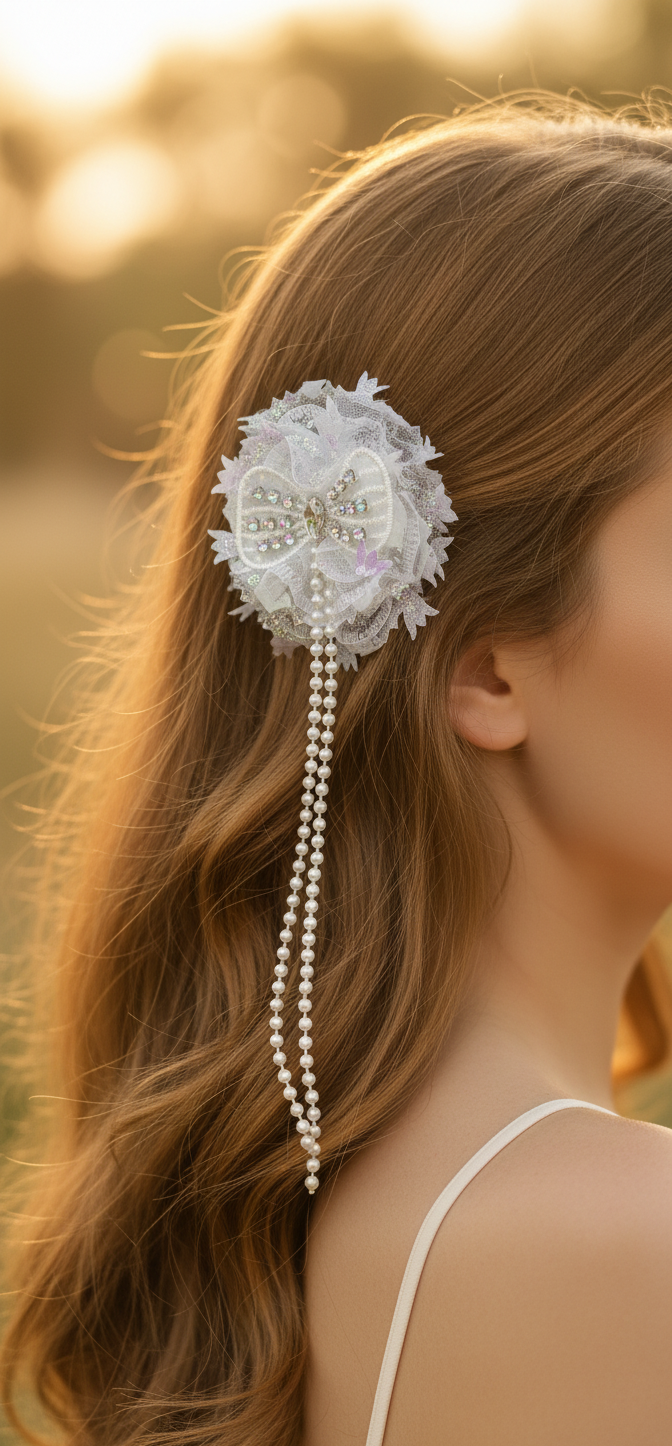 "Butterfly Whisper" Pearl Drop Hair Clip