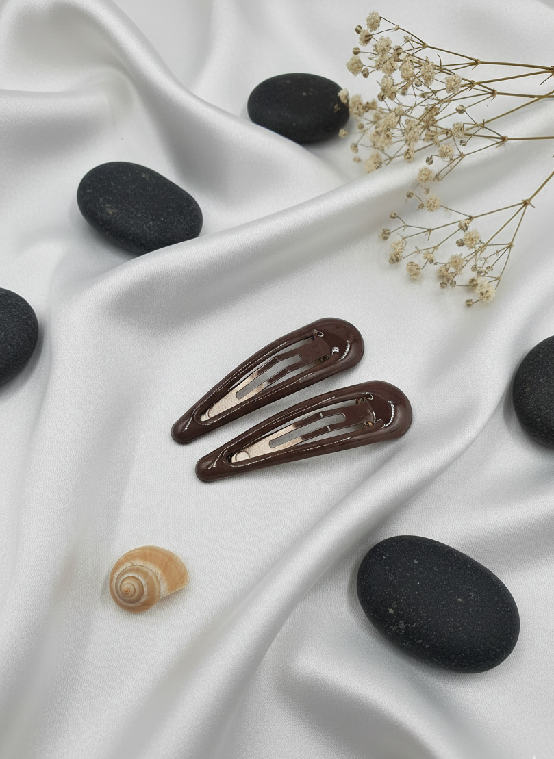 Sleek Black Snap Hair Clips (Pair)