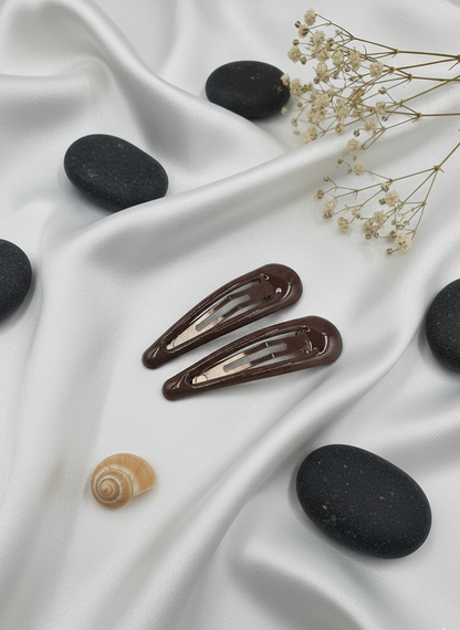 Sleek Black Snap Hair Clips (Pair)