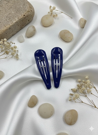 Sleek Black Snap Hair Clips (Pair)