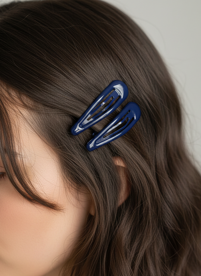 Sleek Black Snap Hair Clips (Pair)