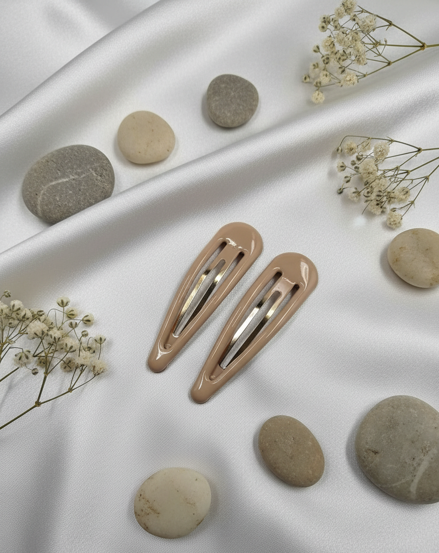 Sleek Black Snap Hair Clips (Pair)