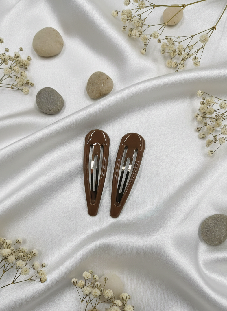 Sleek Black Snap Hair Clips (Pair)