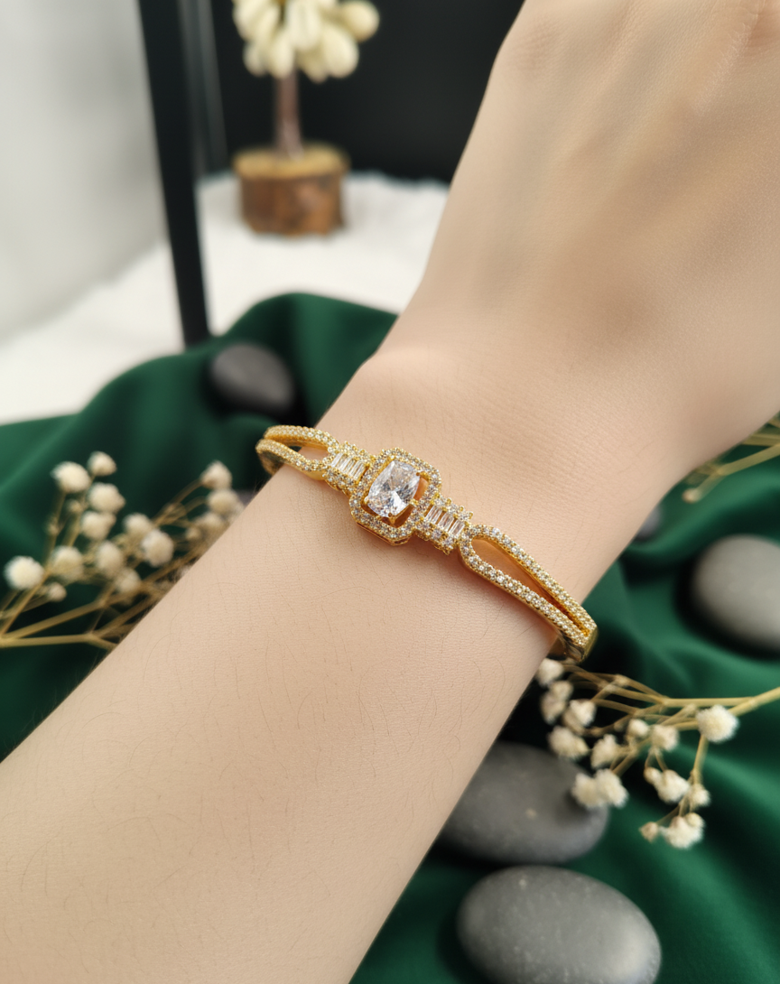 "Radiant Embrace" Gold Plated Cubic Zirconia Bracelet