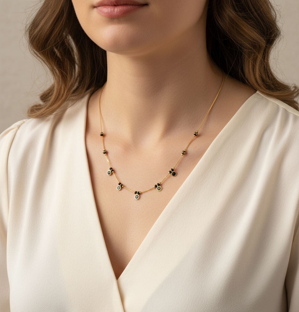 Elegant Minimalist Gold Chain Necklace with Black Stone Accents
