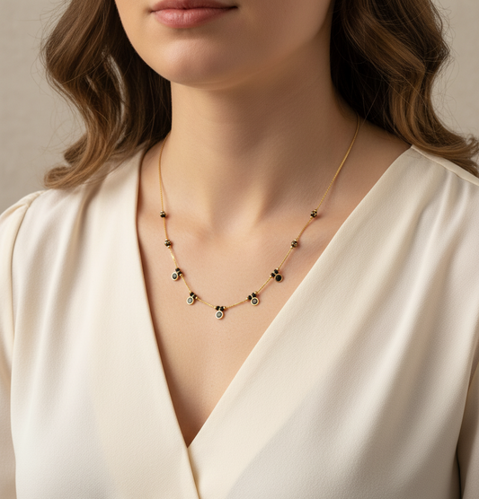 Elegant Minimalist Gold Chain Necklace with Black Stone Accents