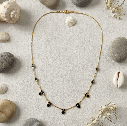 Elegant Minimalist Gold Chain Necklace with Black Stone Accents