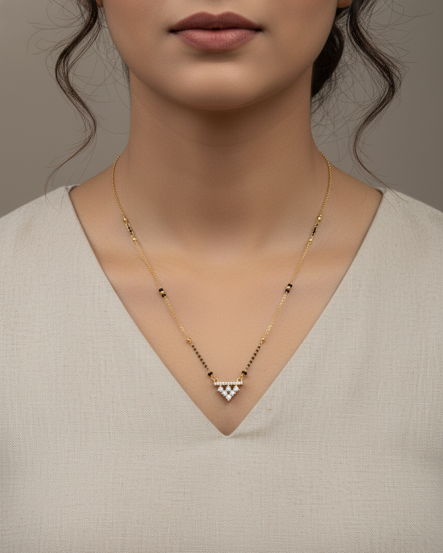 Elegant Zirconia Triangle Pendant Mangalsutra