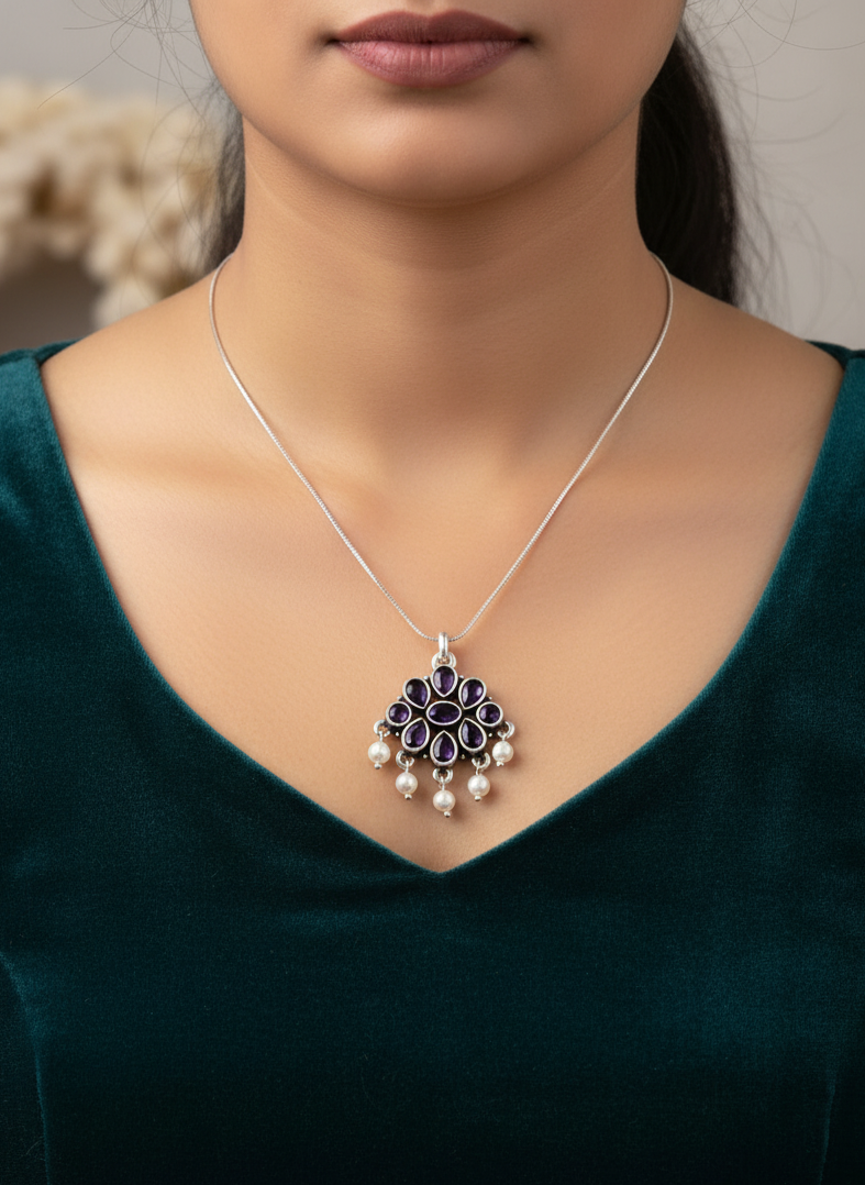 Emerald Bloom Silver Pendant Necklace